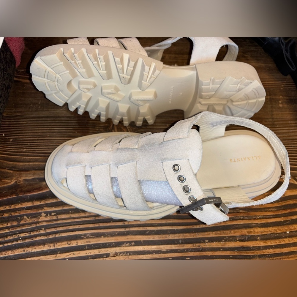 ALL SAINTS Designer Nessa Chunky Leather Buckle Sandals Size 8 - Picture 9 of 9